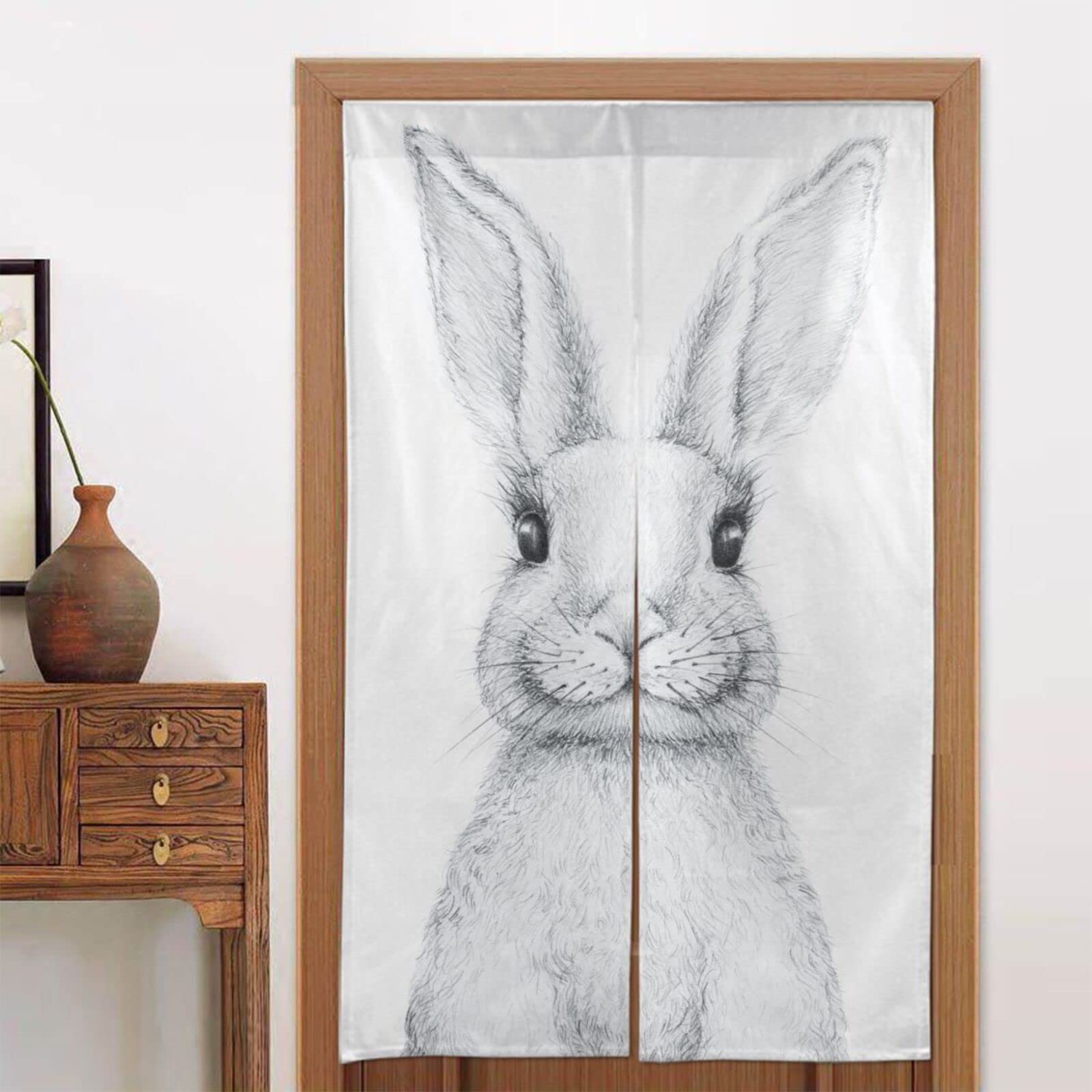 Amazon｜のれん 兎 ウサギ うさぎ柄 素描 可愛い おしゃれ 間仕切り